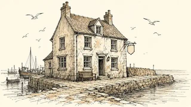 Illustration of a seaside pub, not the actual pub
